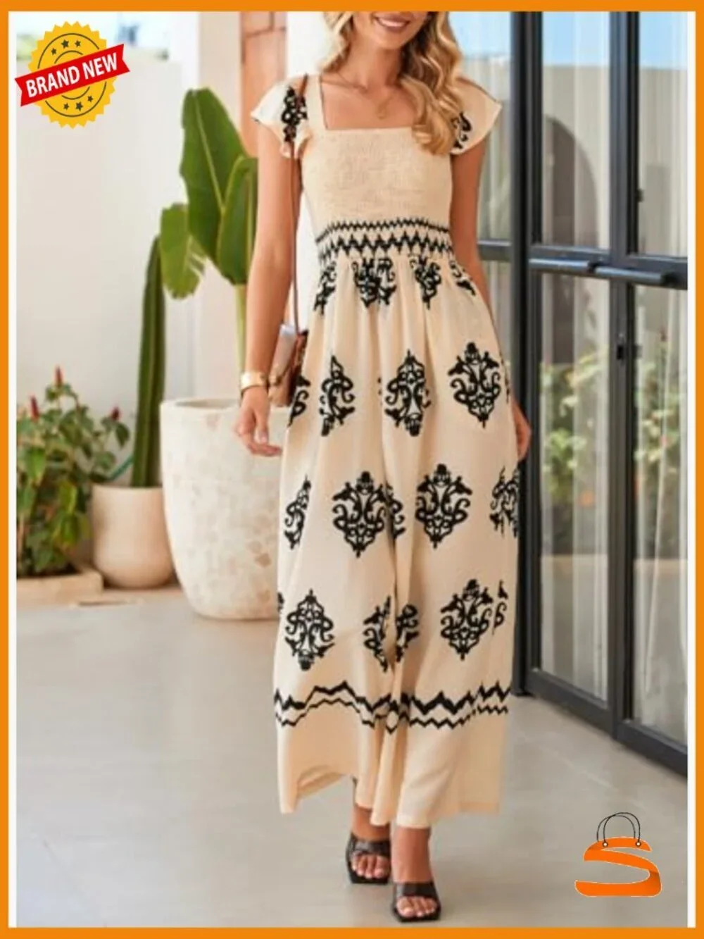 Womens Summer Jumpsuit Square Neck Wide Leg Pockets Vacation Outfits Romper - Picture 3 of 7